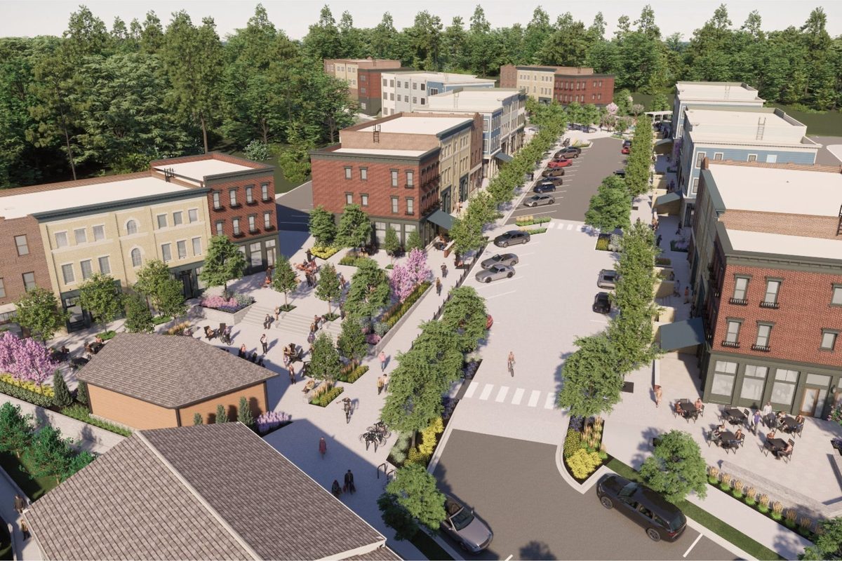 Aerial rendering of the West Village walkable neighborhood